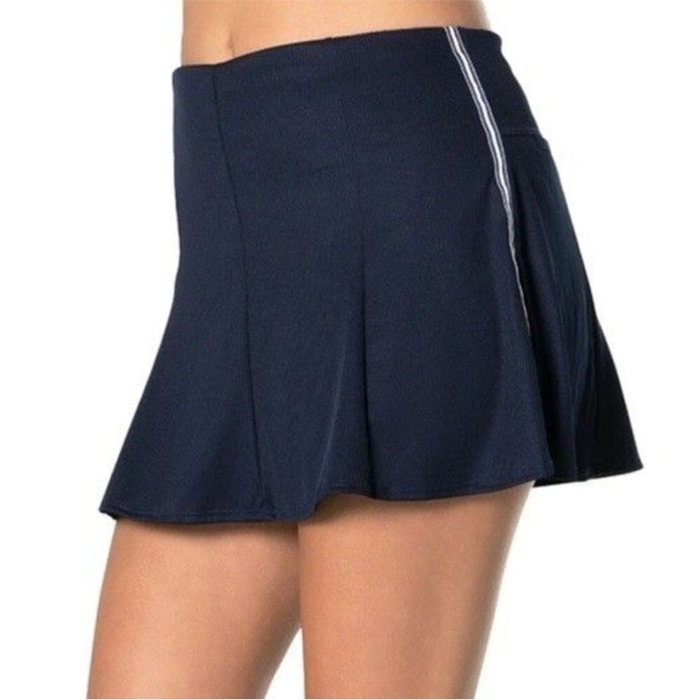 LUCKY IN LOVE
Long Gore Hybrid Side Stripe Mini Skort | Navy Blue Skirt XS